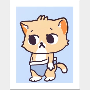 Orange Cat wearing Diaper Posters and Art